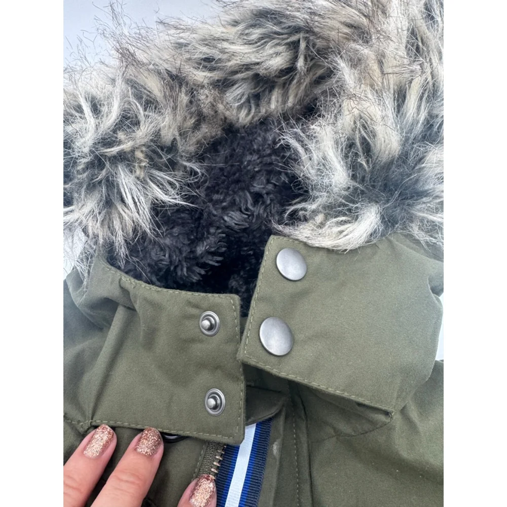 Boys Boden Waterproof Parker with Faux Fur Hood Size 11/12 Olive Green - Picture 6 of 10